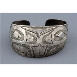 19TH C. Coin Silver Bracelet with Incised Design Attributed To Haida Artist Tom Price 7  L. 1 3/8  W