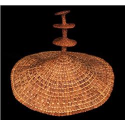 Northwest Coast Cedar Bark Hat with Three Shills by Emily Thompson 15" D.  Good Condition