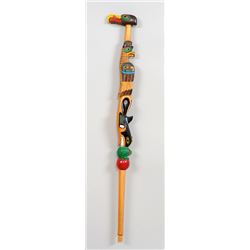 Cowichan Cane Carved with Thunderbird, Killer Whale and Frog with Eagle Head Handle by Cicero August