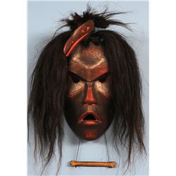 Beau Dick Kwagiulth Tsona Qwe Mask with Articulated Raven Finial and Horsehair - Carved Yellow Cedar