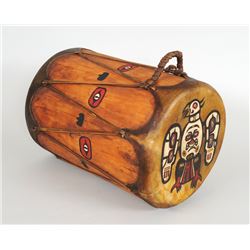 Painted Drum with Eagle Design From the Salmon House Restaurant - West Vancouver, B.C. 15 1/2" H. 10