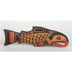 Kwakwaka'wakw Salmon Rattle Carved by Ross Hunt 11 1/2" L.  Good Condition