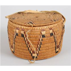 Coast Salish Basket with Chevron Design - Used to Hold Wool 9" D. 6 1/2" H.  Good Condition
