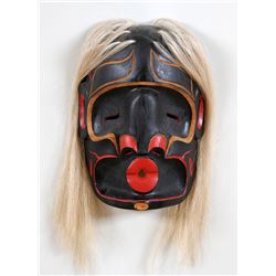 Northwest Coast Dsonoqua Mask Carved by Sammuel Albany 16 1/2" H. 11 3/4" W.  Good Condition with Ar