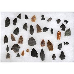 35 Stone Arrowheads and Bird Points 1/2" L. -- 1 3/4" L.