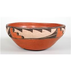 Zia Pottery Bowl with Mountain Feather Design and Traditional Fire Clouds  ca. 1940's  -1950's - Art