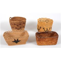 Four Northwest Coast Baskets 7" W. - 9" W.  As Is