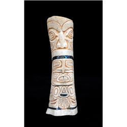 Bone Scrapper with Incised Design and Abalone Inlay 6 3/4" L.  Good Condition