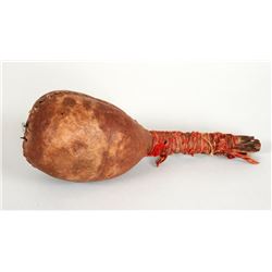 Plains Rawhide Rattle with Trade Cloth ca. 1900  9" H.  As Is