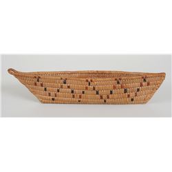 Salish Canoe Shaped Basket 14" L. 3" W.  Good Condition
