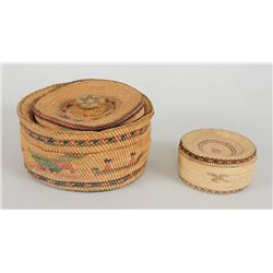 Two Nuu-chah-nulth Lidded Baskets 8" D. and 4 1/2" D.  As Is