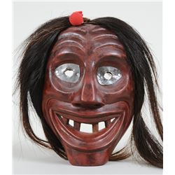 Carved Wood Mask with Horsehair 8 5/8" H. 6 1/4" W.  Good Condition