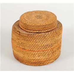Nuu-chah-nulth Lidded Basket 3 5/8" D. 3 3/8" H.  Fair Condition