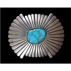 Zuni Silver and Turquoise Belt Buckle 2 1/2"x 3"  Good Condition
