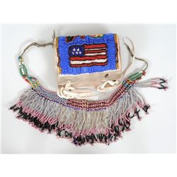 Beaded Arm Band with Canada and U.S. Flag Design  Good Condition and a 19TH C. Beaded Choker  Fair C