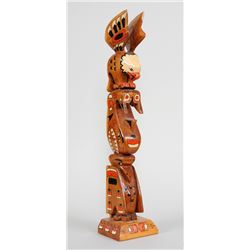 Northwest Coast Totem Carved with Three Figures 23 1/2" H.  Good Condition with Repair to One Wing