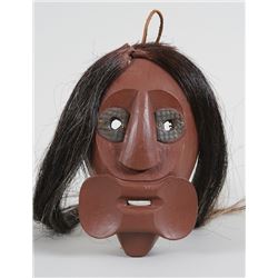 Carved Wood Mask with Horsehair 9 3/4" H. 6 1/4" W.  Good Condition