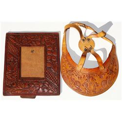 vintage leather tooled picture frame