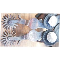 Crockett etched iron spurs