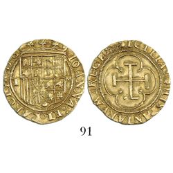 Toledo, Spain, 1 escudo, Charles-Joanna, assayer M to right, mintmark T to left.