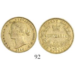 Sydney, Australia, sovereign, Victoria (young head), 1864.