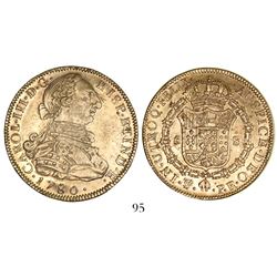 Potosi, Bolivia, bust 8 escudos, Charles III, 1780PR with 8/7 (unique and unlisted overdate).