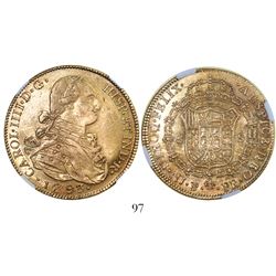 Potosi, Bolivia, bust 8 escudos, Charles IV, 1793PR, encapsulated NGC AU 55.