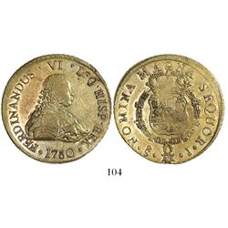 Santiago, Chile, bust 8 escudos, Ferdinand VI, 1750J, from the Luz (1752).