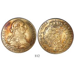 Santiago, Chile, bust 8 escudos, Charles III, 1787DA, encapsulated ICG EF40.