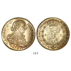 Santiago, Chile, bust 8 escudos, Charles IV transitional (bust of Charles III, ordinal IV), 1789DA.