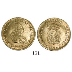 Popayan, Colombia, bust 2 escudos, Charles III (bust of Ferdinand VI), 1763J.
