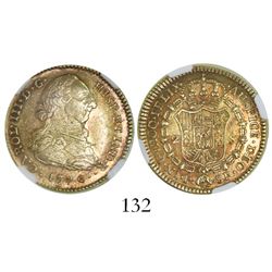 Popayan, Colombia, bust 2 escudos, Charles III, 1776SF, encapsulated NGC AU 55.