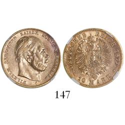 Prussia (German States), 10 mark, Wilhelm, 1877C, encapsulated NGC AU 50.