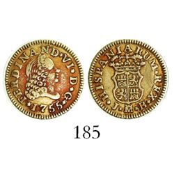 Madrid, Spain, bust 1/2 escudo, Ferdinand VI, 1755JB.
