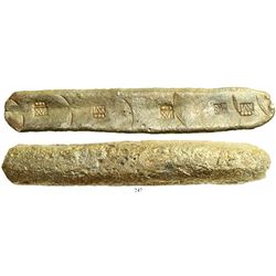 Long gold bar #55, 1292 grams, marked with fineness XVI and three dots (16.75K) and foundry/assayer 