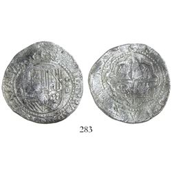 Lima, Peru, cob 4 reales, Philip II, assayer Diego de la Torre, P-4 to left, *-oD to right, Grade 2.