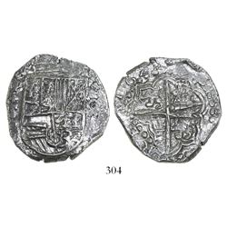 Potosi, Bolivia, cob 8 reales, 1621T, quadrants of cross transposed, Grade 1.