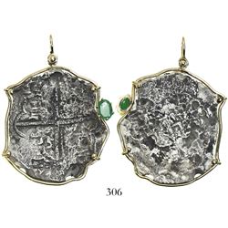 Potosi, Bolivia, cob 8 reales, Philip III, assayer not visible, Grade 4, mounted in gold-wire bezel