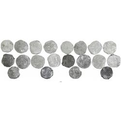 Lot of 10 Potosi, Bolivia, cob 8 reales, Philip II and/or III, various assayers (where visible), all