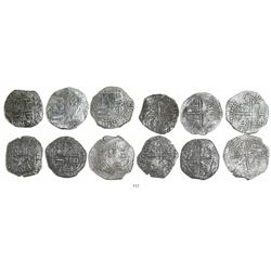 Lot of 6 Potosi, Bolivia, cob 8 reales, Philip II and/or III, various assayers (where visible), all 