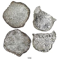 Lot of 2 Potosi, Bolivia, cob 8 reales, Philip III, assayers not visible, Grades 3 and 4.