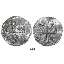 Potosi, Bolivia, cob 4 reales, Philip III, assayer Q/R (rare), Grade-1 quality but no Grade on certi