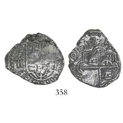 Potosi, Bolivia, cob 2 reales, 1618T/PAL, Grade 3, very rare.