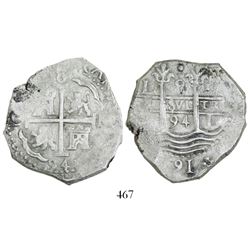 Lima, Peru, cob 8 reales, 1694M.