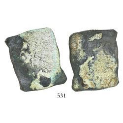 Mexico City, Mexico, cob 8 reales, "greenie" (encrusted, as found), probably Philip V, assayer not v