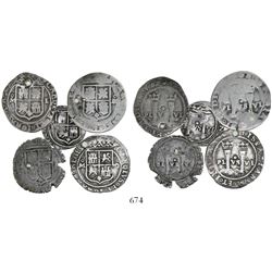 Lot of 5 Mexico City, Mexico, 1R, Charles-Joanna, "Late Series," assayers L and O.