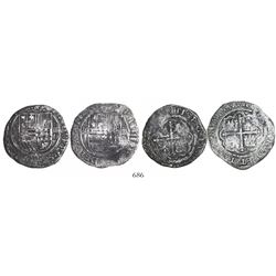Lot of 2 Mexico City, Mexico, cob 4 reales, Philip II, assayer O below denomination oIIII to right,