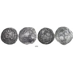 Lot of 2 Mexico City, Mexico, cob 4 reales, Philip II, assayer O below denomination oIIII to right, 