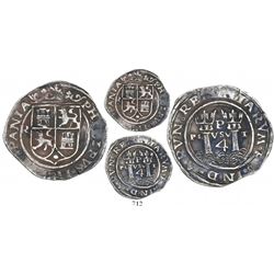 Lima, Peru, 4 reales, Philip II, assayer R (Rincon), motto as PL-VSV-T, legends split as HISPANIA / 