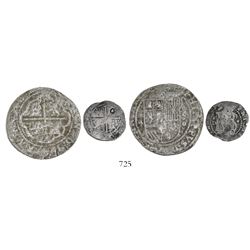 Lot of 2 Lima, Peru, cob 4R and 1/2R, Philip II, assayer Diego de la Torre.